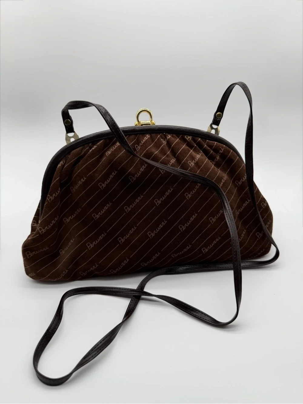 Vintage Late 1960s–1970s Peruzzi Italy Brown Suede Leather Frame Shoulder Bag